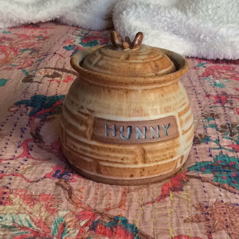 Handmade pottery pot for “Hunny” in brown & cream